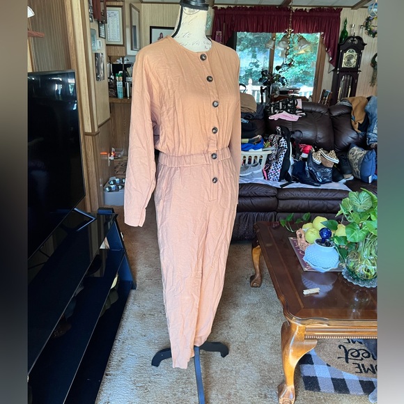 ASOS Design textured button front jumper in camel jumpsuit. - Picture 13 of 16